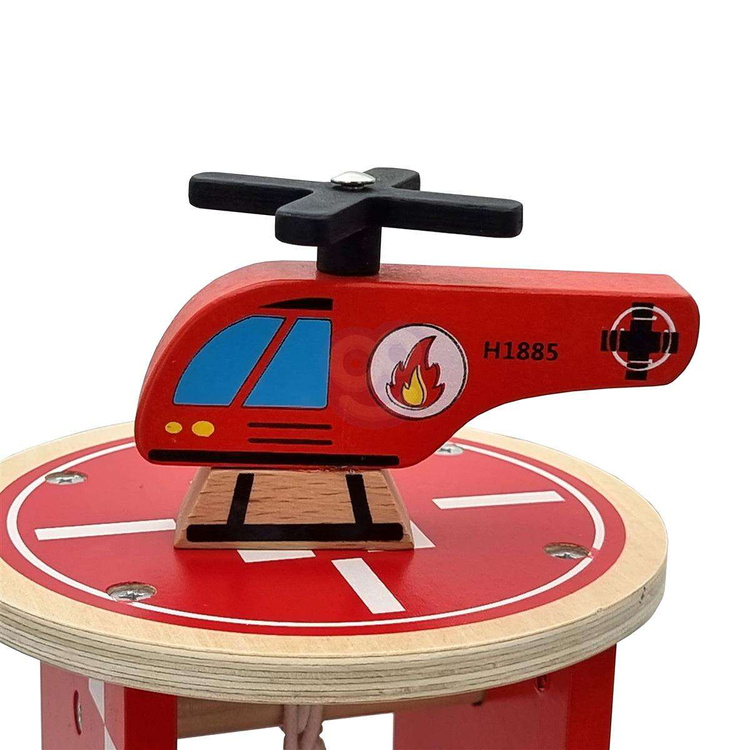 TOOKY TOY Drewniany Garaż Parking Lądowisko Stacja Benzynowa + AUTKA i HELIKOPTER