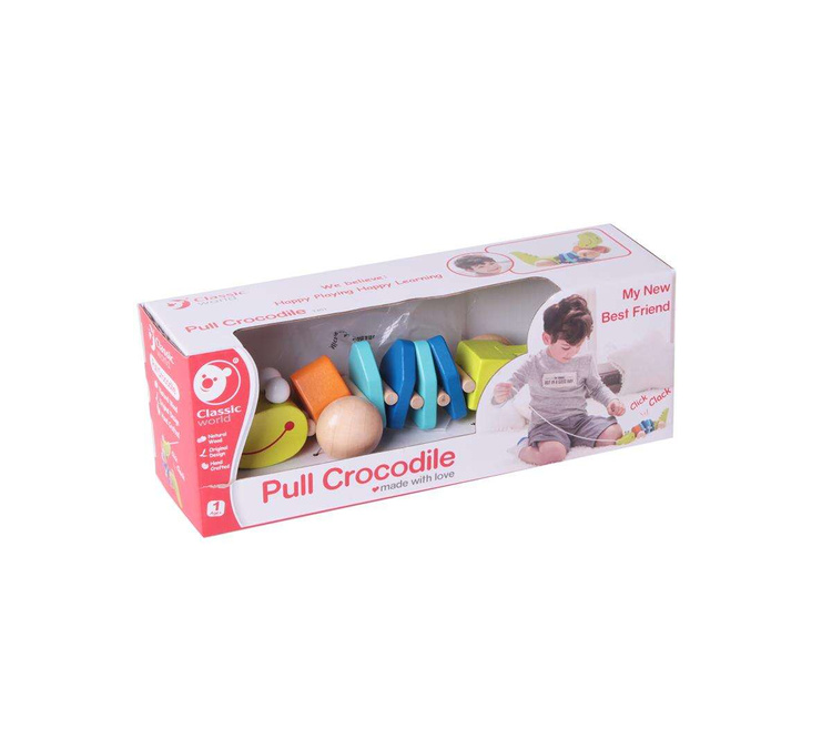 Zabawka Drewniana Classic World Krokodyl Z Dźwiękami Do Ciągania Ze Sznureczkiem