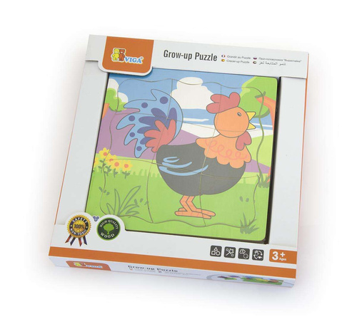 Puzzle Drewniane Viga Układanka Jak Rośnie Kogucik 4 Obrazki 21 Elementów