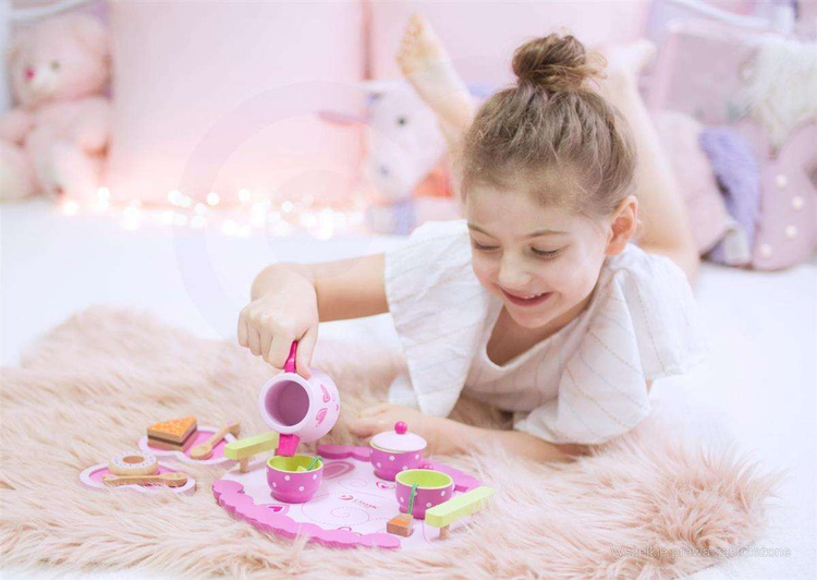 Classic World Śliczny Drewniany Zestaw Kawowy Do Herbaty z Tacą