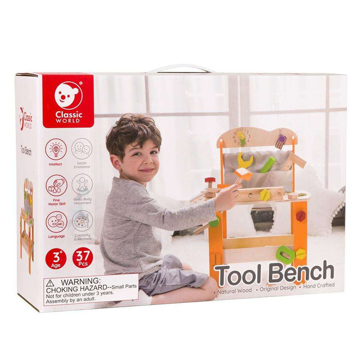 Drewniany warsztat z narzędziami Classic World 37 elementów