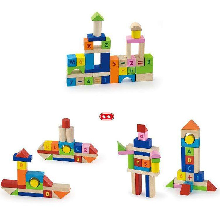 Viga Toys Klocki Drewniane Edukacyjne 100 elem. Cyferki Literki