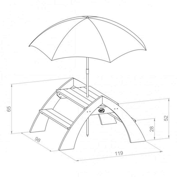 AXI Drewniany Wielofunkcyjny Zestaw Stół + Ławeczki + Parasol