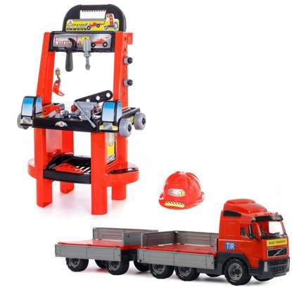 Zestaw Majsterkowicza "Super Mechanik" + Samochód z Burtami i Przyczepą "Volvo" Wader QT Polesie