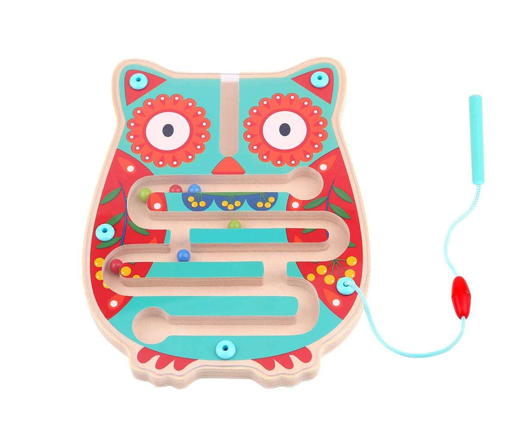 TOOKY TOY Drewniana Tablica Zrecznościowa Labirynt Magnetyczny Gra Logiczna Sowa