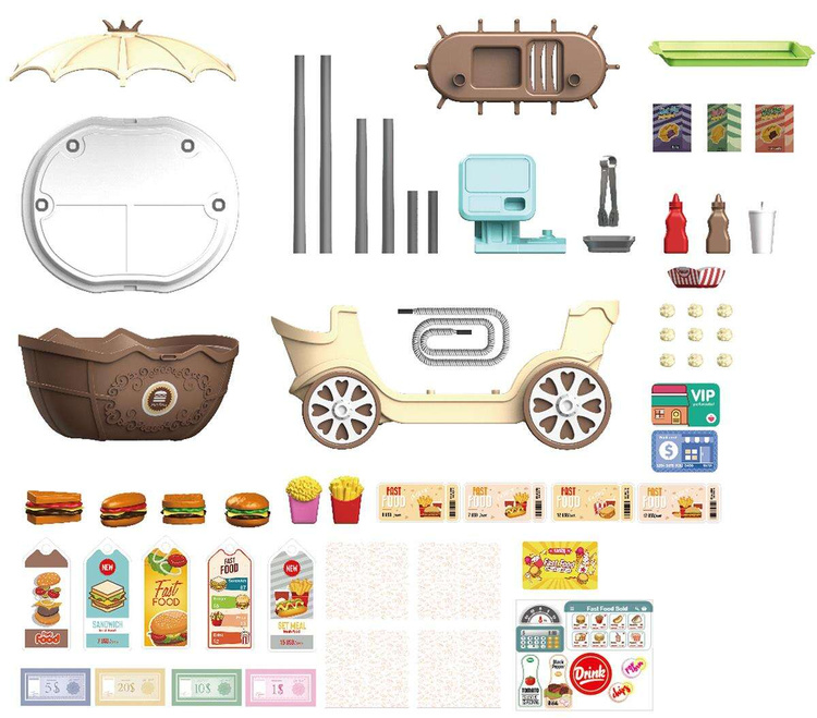 WOOPIE Sklep Fast Food na Kółkach Wózek Walizka 59 akc. 4w1