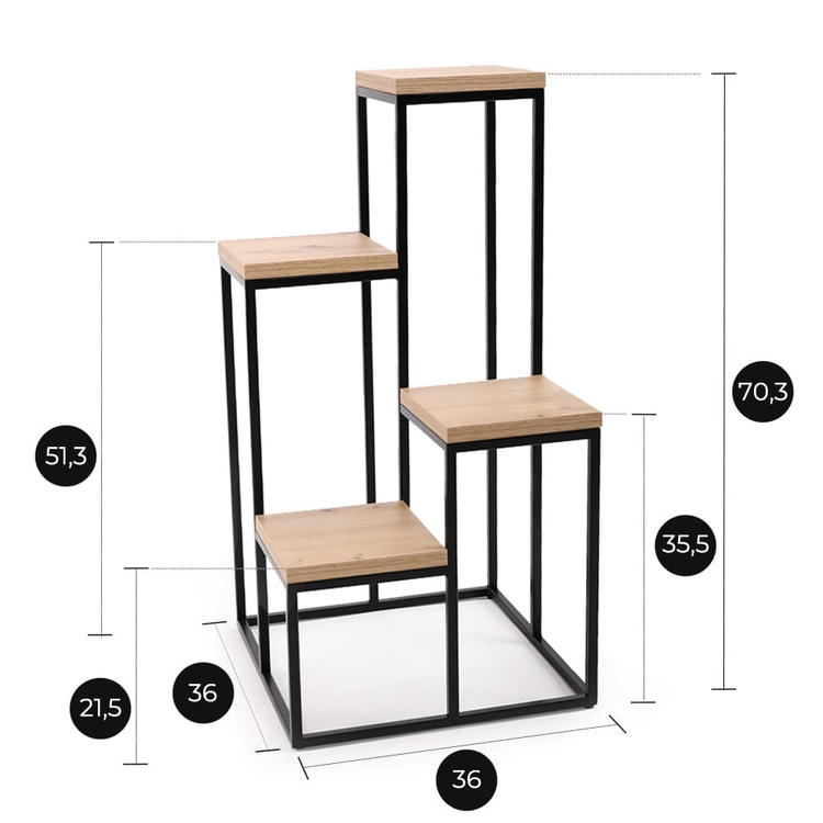 Kwietnik Loft metalowy Czarny Dąb Artisan CUBE Slim 4/70