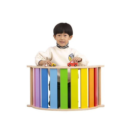 VIGA Drewniany Bujak Mostek 2w1 Huśtawka Montessori Tęczowa