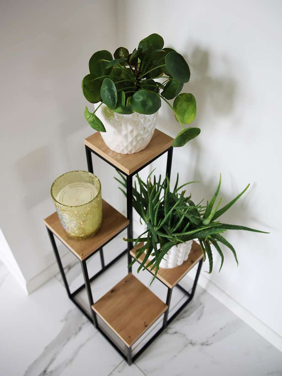 Kwietnik Loft metalowy Czarny Dąb Artisan CUBE Slim 4/70