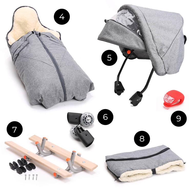 Sanki dziecięce teo&gigi ALL SEASONS z kółkami, podnóżkami i mufką  #510