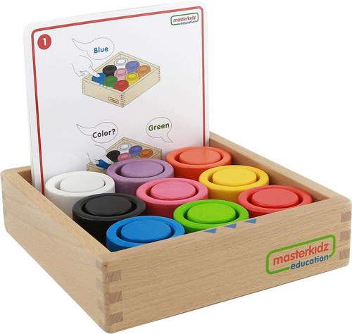 MASTERKIDZ Kolorowe Drewniane Klocki i Kubeczki Okrągłe