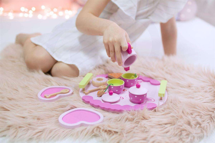 Classic World Śliczny Drewniany Zestaw Kawowy Do Herbaty z Tacą