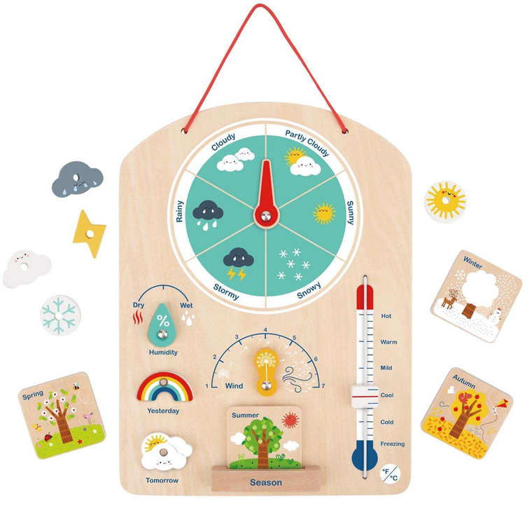 Tooky Toy Edukacyjne Pudełko Montessori Układanka Liczydło Tablica Pogody 6w1 od 3 Lat