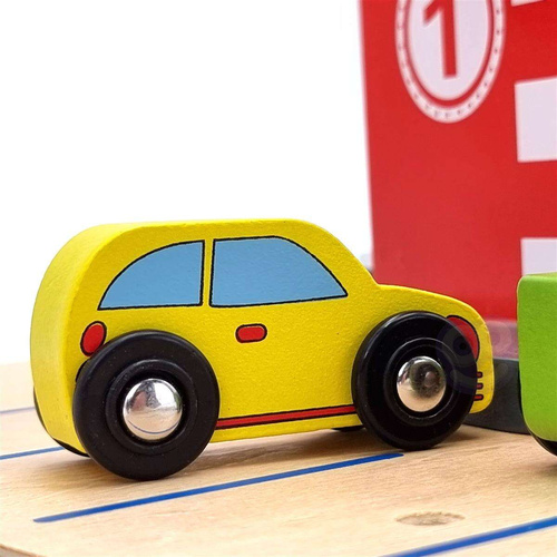 TOOKY TOY Drewniany Garaż Parking Lądowisko Stacja Benzynowa + AUTKA i HELIKOPTER