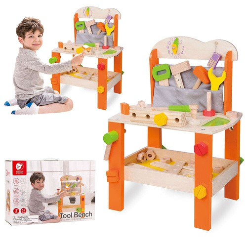 Drewniany warsztat z narzędziami Classic World 37 elementów