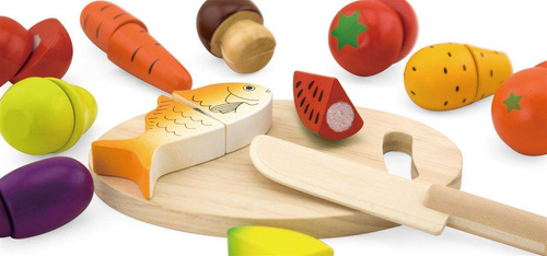 Viga Drewniany Zestaw Ryba Kotlet Owoce Waryzwa Deska do krojenia