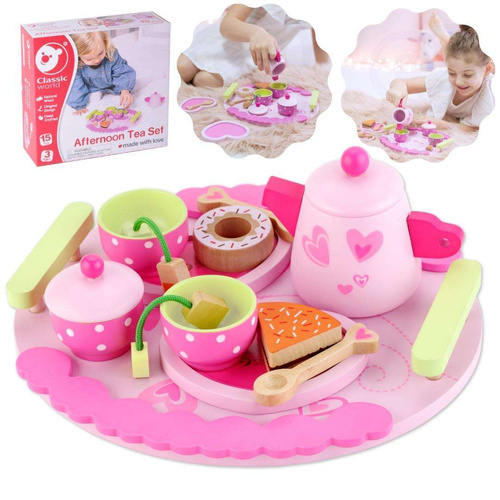 Classic World Śliczny Drewniany Zestaw Kawowy Do Herbaty z Tacą