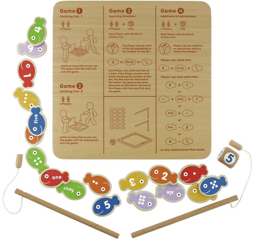 Łowienie Rybek Drewniana Zabawka Edukacyjna Cyferki Kolory Masterkidz