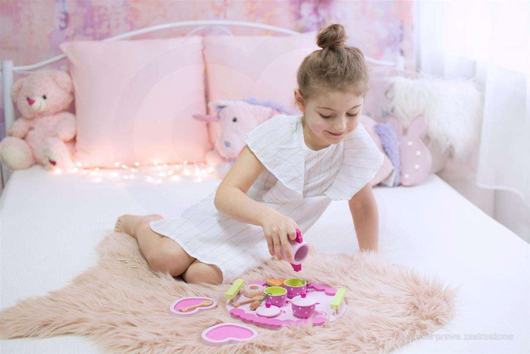 Classic World Śliczny Drewniany Zestaw Kawowy Do Herbaty z Tacą