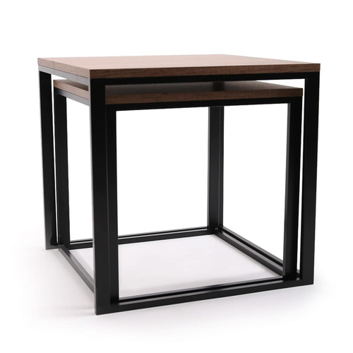 Stolik kawowy Loft metalowy Czarny 2w1 50x50/45x45 Dąb postarzany PREMIUM 