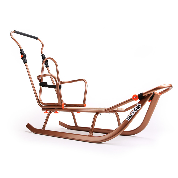 Miedziane sanki dziecięce Teo&Gigi z pchaczem i oparciem