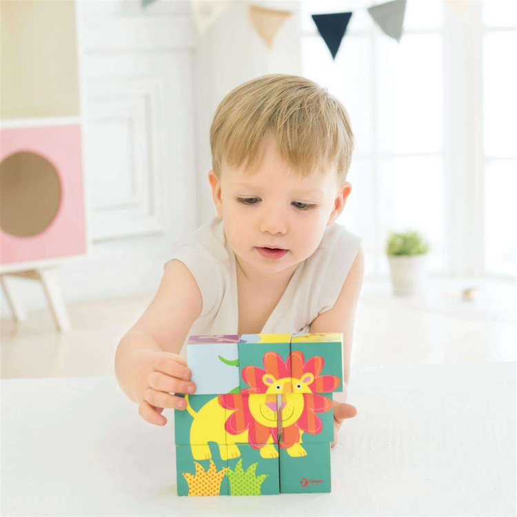 Puzzle Klocki Drewniane Kwadratowe Dzikie Zwierzęta Classic World