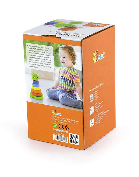 Edukacyjna Zabawka Drewniana Viga Piramidka Nauka Kolorów Żabka
