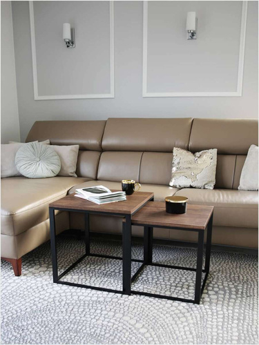 Stolik kawowy Loft metalowy Czarny 2w1 50x50/45x45 Dąb postarzany PREMIUM 