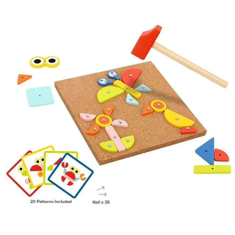 WOOPIE GREEN Drewniana Przybijanka z Młotkiem Układanka 20 wzorów 82 el. Certyfikat FSC