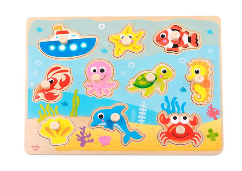 TOOKY TOY Drewniane Puzzle Morze z Pinezkami Dopasuj Kształty