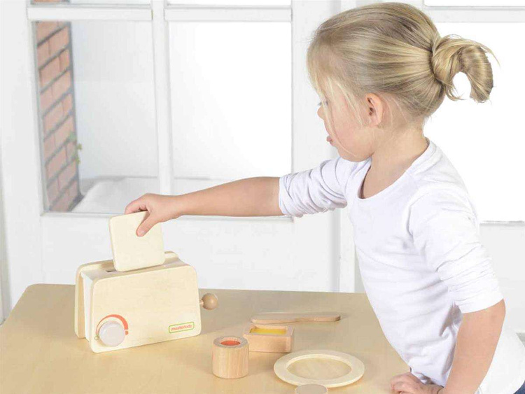 Drewniany Toster + Masło Kromka Nóż Talerz Dżem Masterkidz