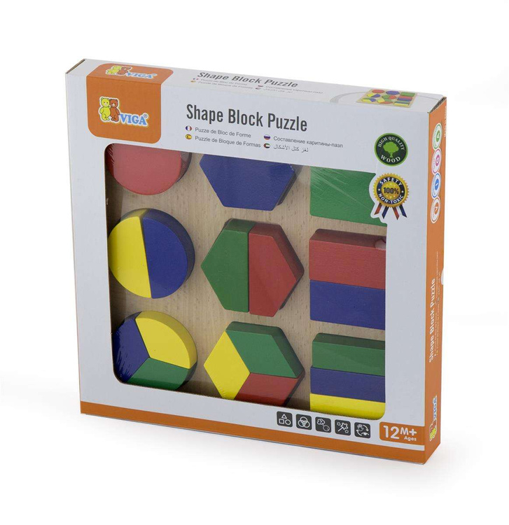 Drewniana układanka Viga Wzory Figury Geometryczne 18 Elementów