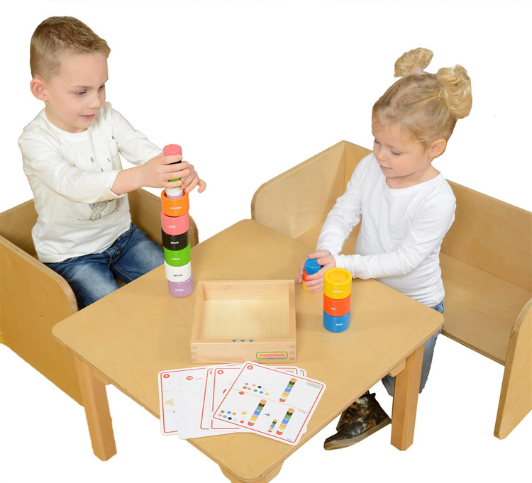 MASTERKIDZ Kolorowe Drewniane Klocki i Kubeczki Okrągłe