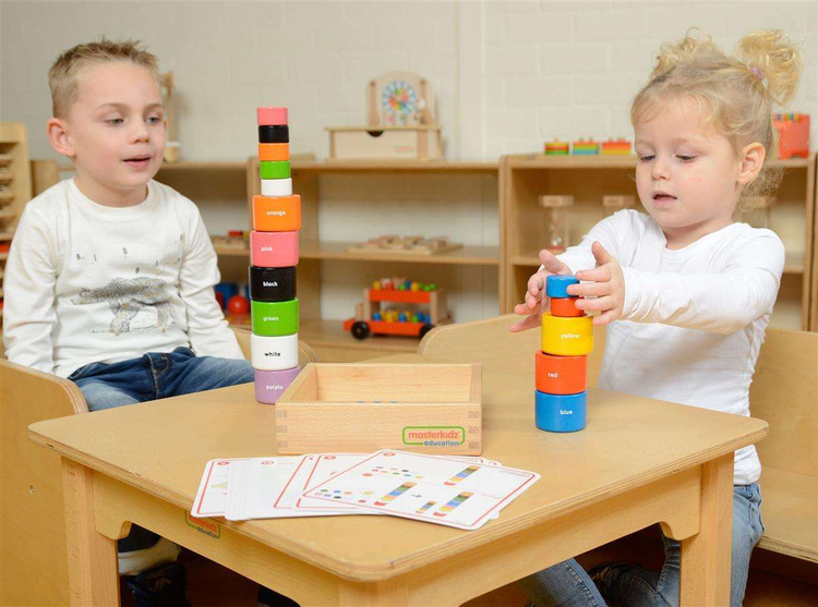 MASTERKIDZ Kolorowe Drewniane Klocki i Kubeczki Okrągłe