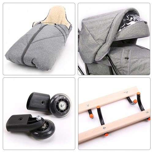 Sanki dziecięce teo&gigi ALL SEASONS z kółkami, podnóżkami i mufką#528