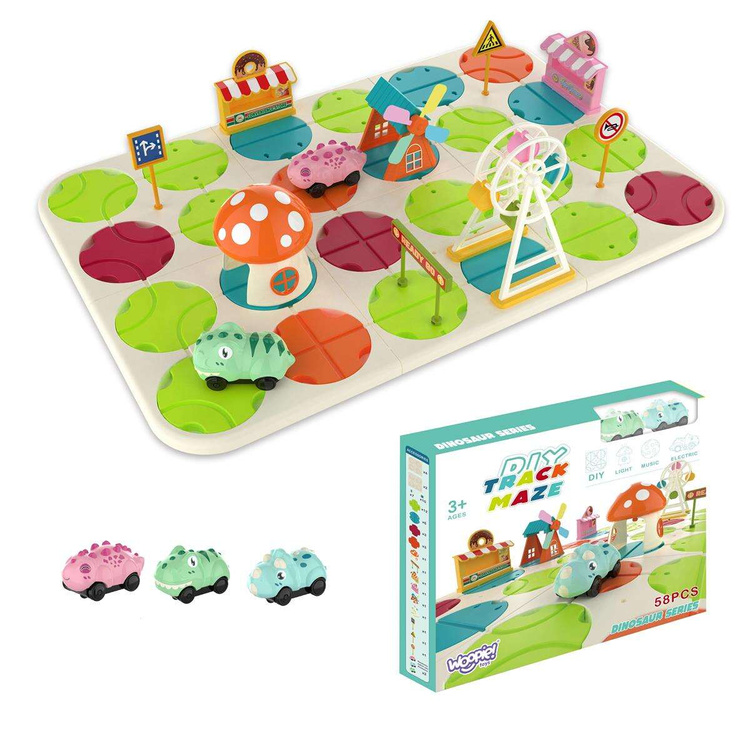 WOOPIE Interactive Car Track Dinosaurs Puzzle Game + 2 Electric Cars 58 el.
