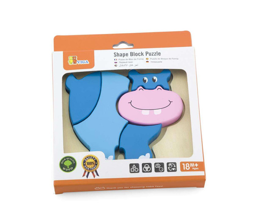 VIGA Pierwsze drewniane Puzzle maluszka Hipopotam
