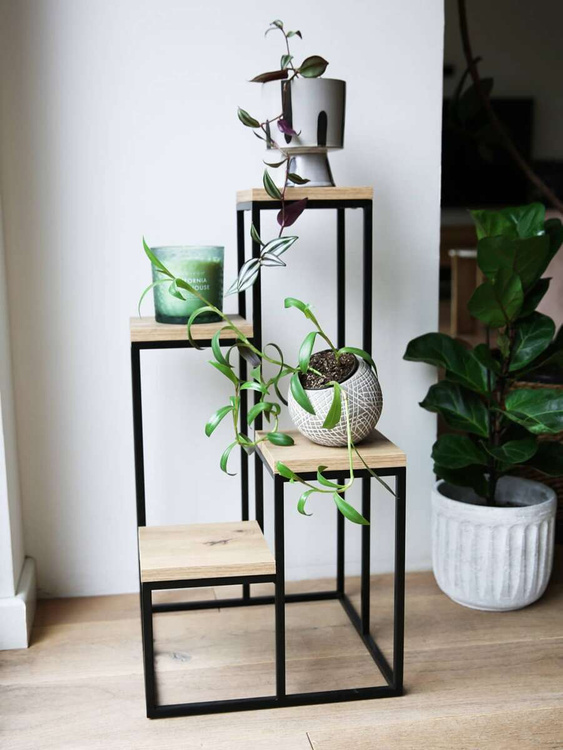 Kwietnik Loft metalowy Czarny Dąb Artisan CUBE Slim 4/70