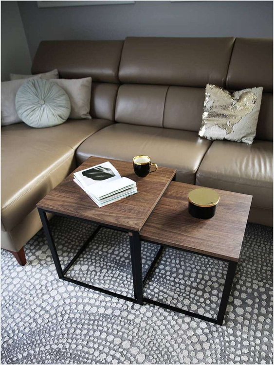 Stolik kawowy Loft metalowy Czarny 2w1 50x50/45x45 Dąb postarzany PREMIUM