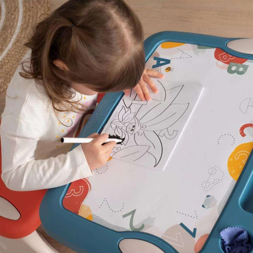 SMOBY Stolik z Tablicą Do Rysowania Biurko z Ławką + 12 akcesoriów