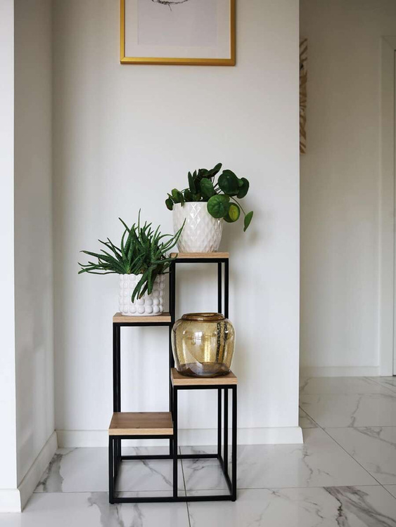 Kwietnik Loft metalowy Czarny Dąb Artisan CUBE Slim 4/70