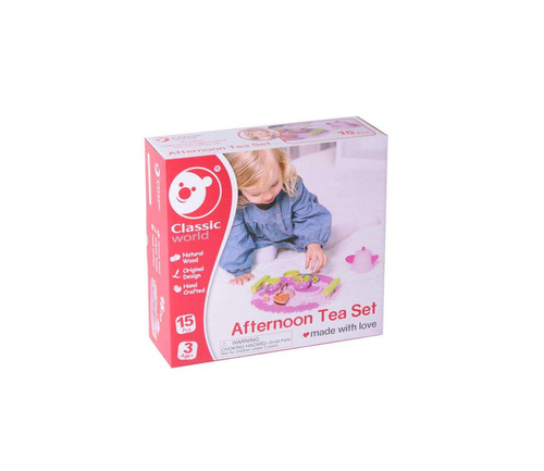 Classic World Śliczny Drewniany Zestaw Kawowy Do Herbaty z Tacą