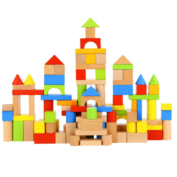 TOOKY TOY Zestaw Drewnianych Klocków w Wiaderku (100el.)