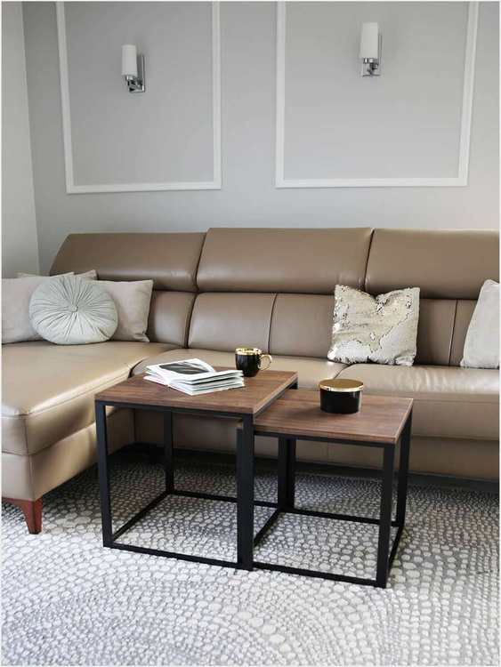 Stolik kawowy Loft metalowy Czarny 2w1 50x50/45x45 Dąb postarzany PREMIUM