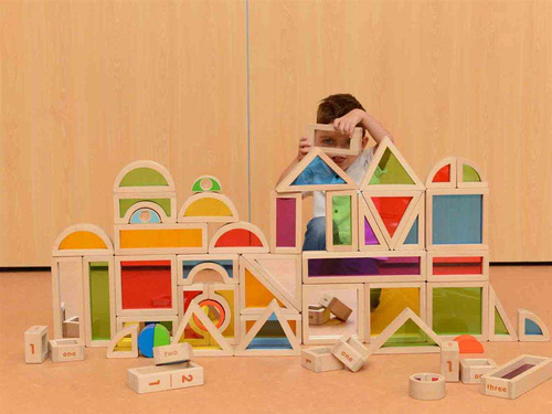 Klocki Tęczowe Zestaw 58 Sztuk Kolorowe Szkiełka Akrylowe Masterkidz