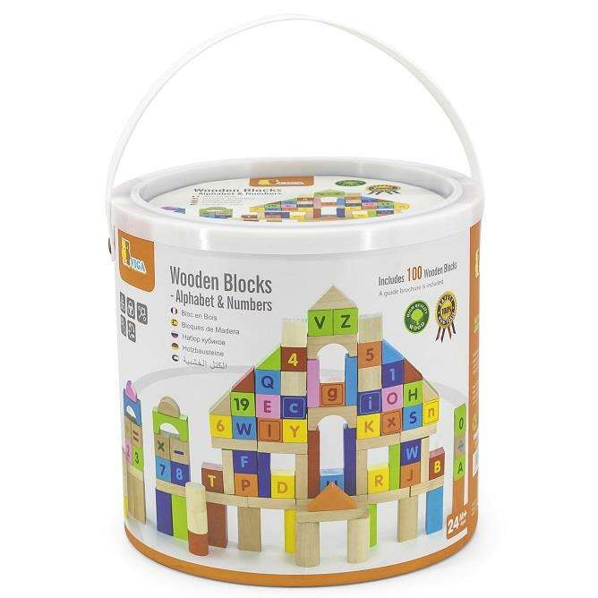 Viga Toys Klocki Drewniane Edukacyjne 100 elem. Cyferki Literki