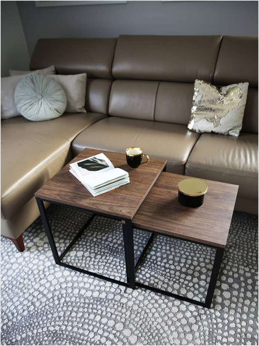 Stolik kawowy Loft metalowy Czarny 2w1 50x50/45x45 Dąb postarzany PREMIUM 