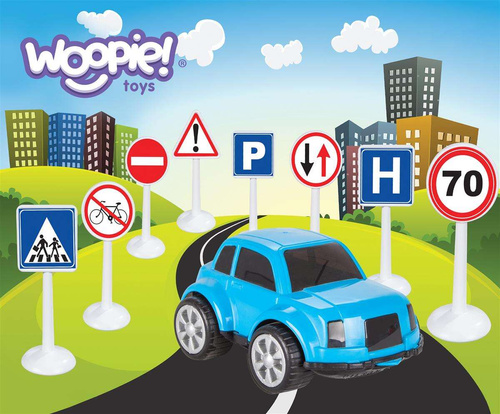 WOOPIE Zestaw Edukacyjny Mini Znaków Drogowych 16 el. + Samochodzik