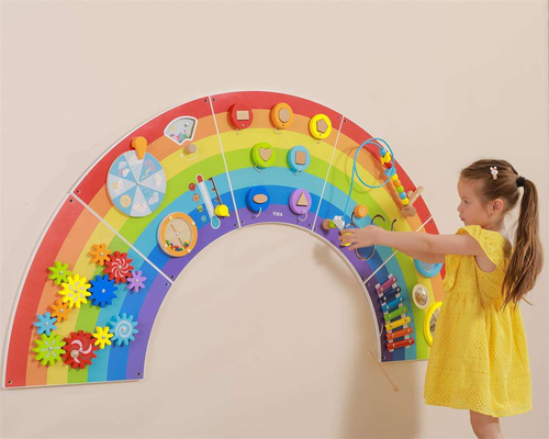 VIGA Drewniana Tablica Sensoryczno-Manipulacyjna EDU Tęcza Certyfikat FSC