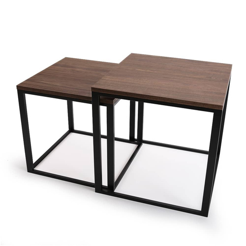 Stolik kawowy Loft metalowy Czarny 2w1 50x50/45x45 Dąb postarzany PREMIUM 